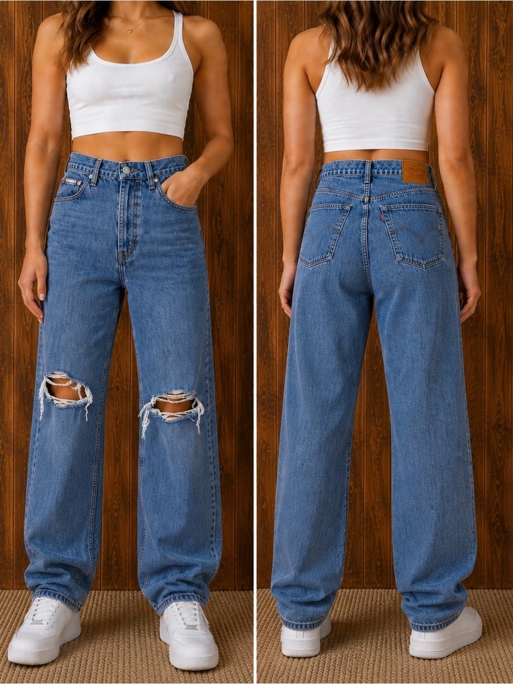 Levi’s 26 High Rise Straight Jeans Vintage Style Distressed Denim